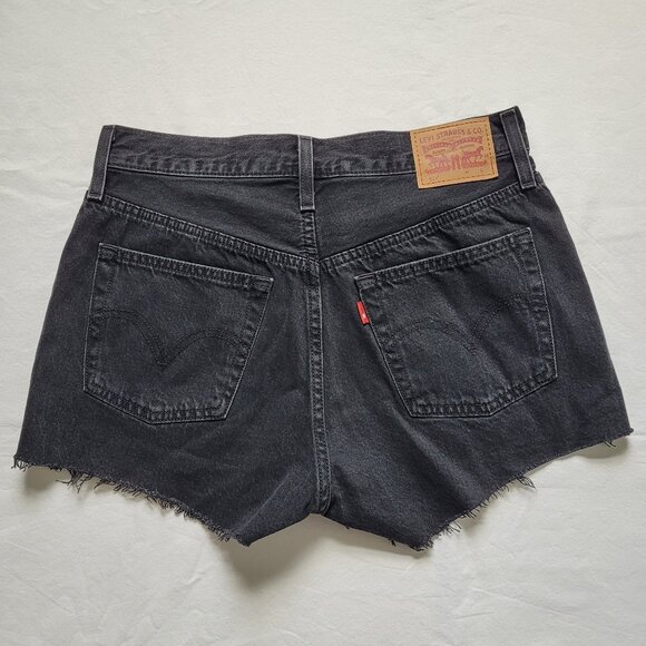 Levis 501 High Rise Jean Shorts Button Fly Black Cutoff Raw Hem 28 Streetwear - Picture 9 of 12
